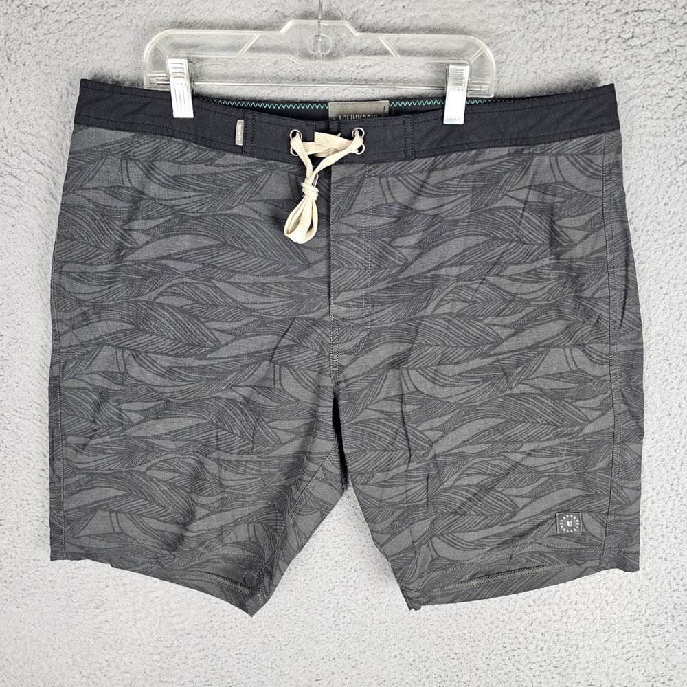 Linksoul Board Shorts Mens 36 Grey Leaf Print Quick Dry Swim Trunks Pocket